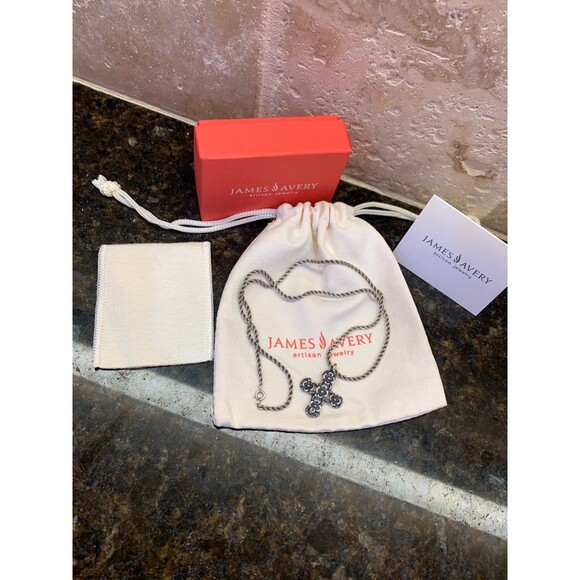 James Avery Retired Dogwood Cross Pendant with Original James Avery Chain - Picture 2 of 3